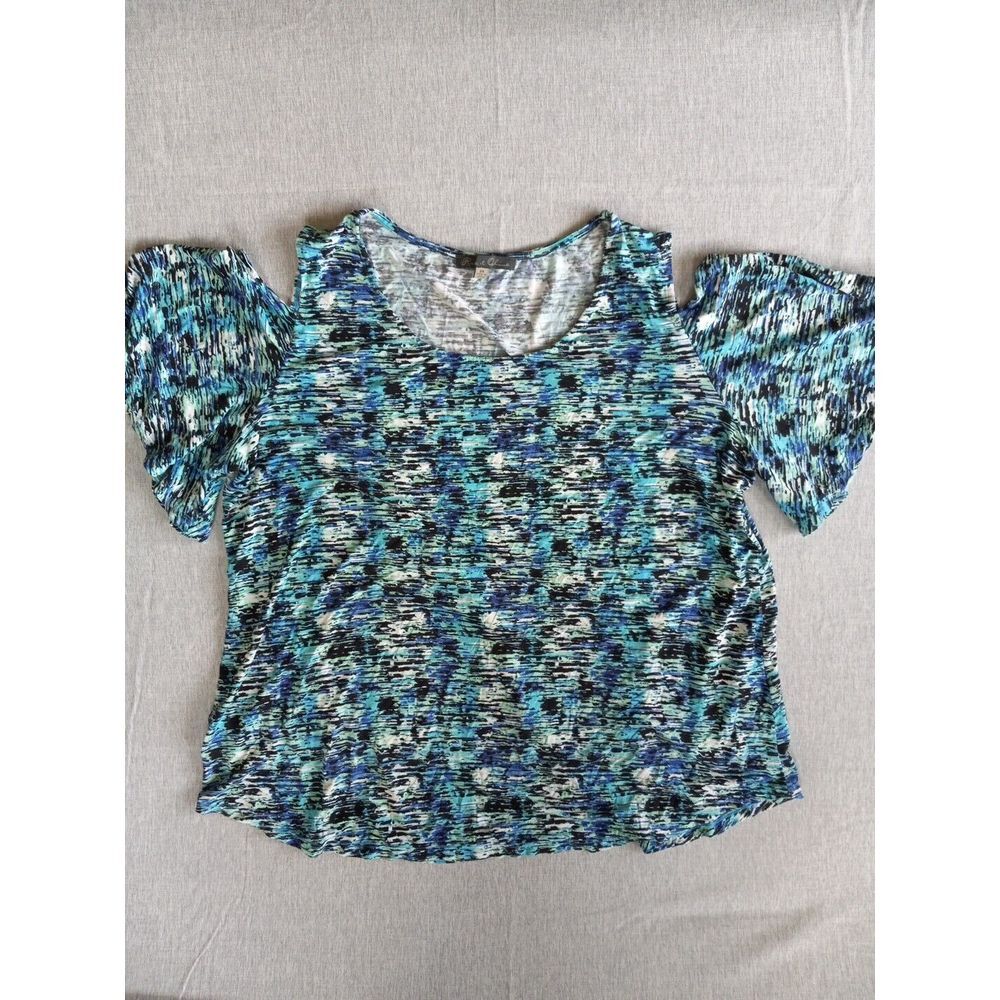 Rose&Olive Women's 2X Stretch Pullover Coumoflage Off Shoulder Top Blouse